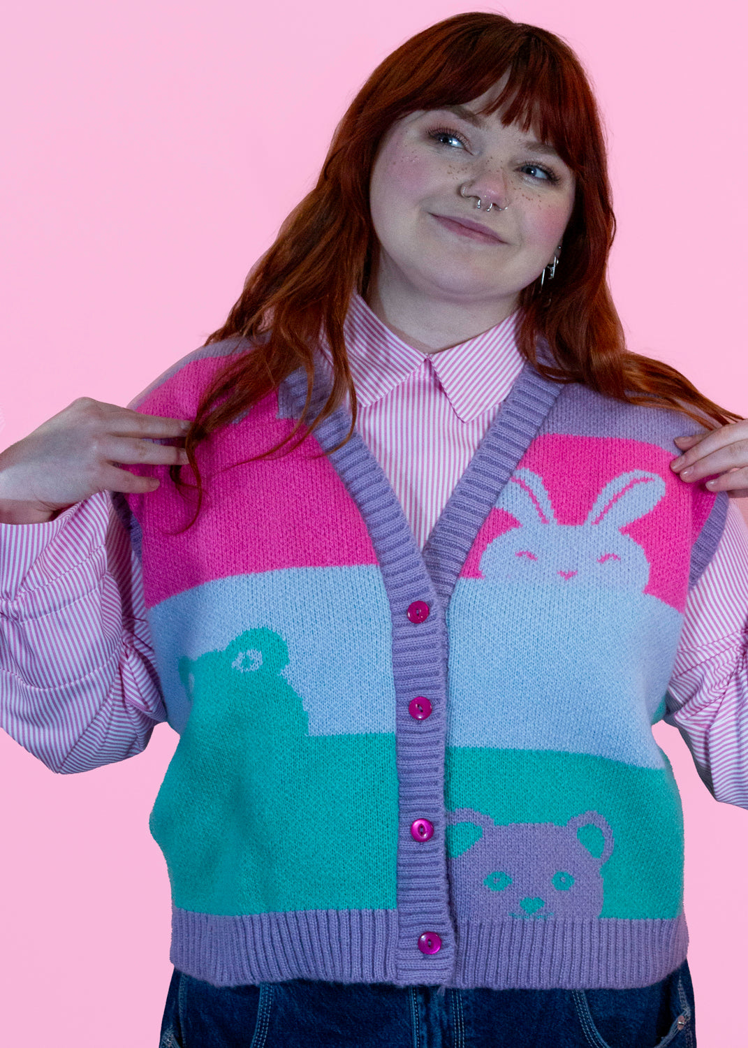 Home of Rainbows - Pastel Peepo Animal Knit Sweater Vest