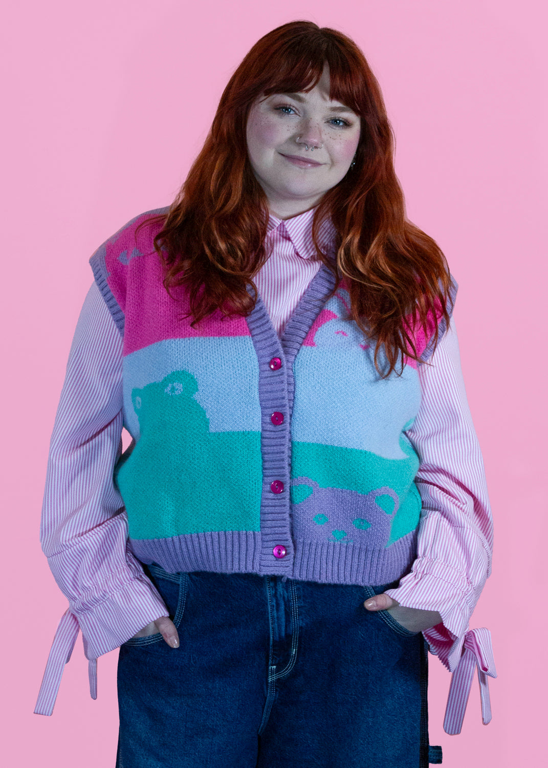 Home of Rainbows - Pastel Peepo Animal Knit Sweater Vest