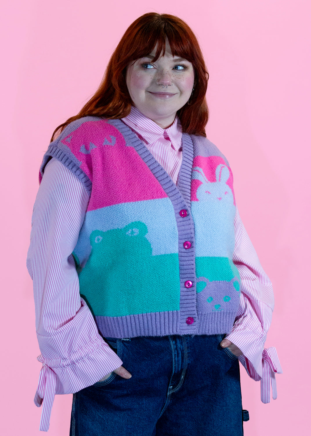 Home of Rainbows - Pastel Peepo Animal Knit Sweater Vest