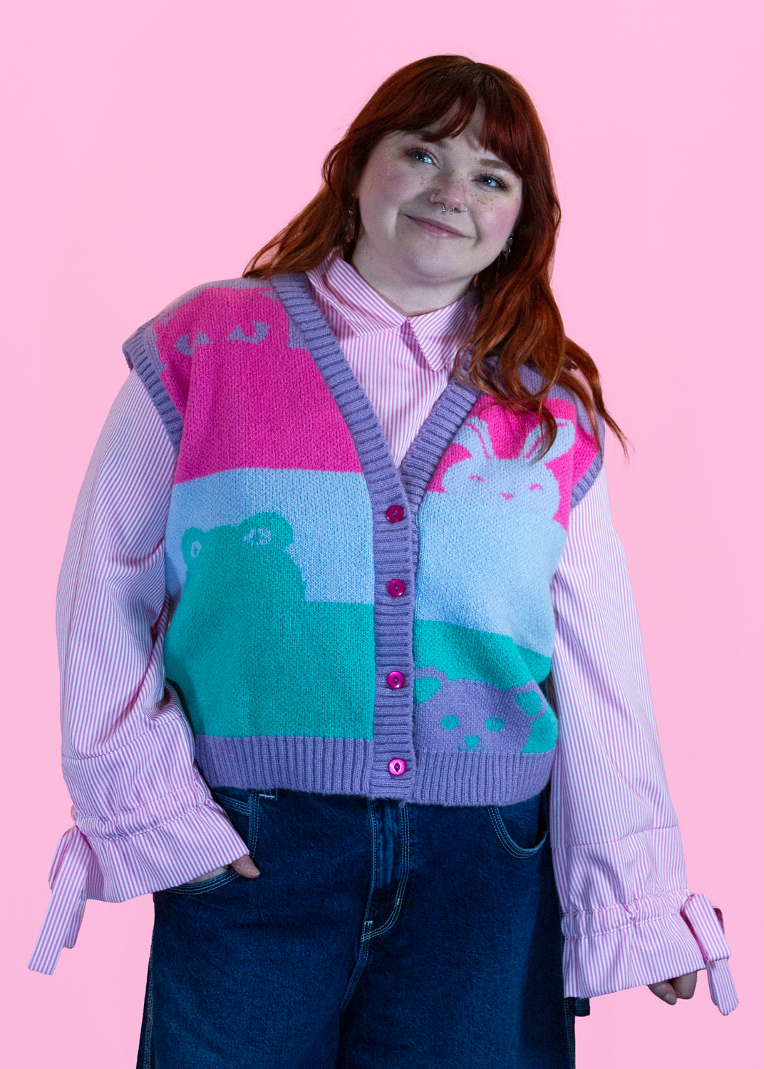 Home of Rainbows - Pastel Peepo Animal Knit Sweater Vest