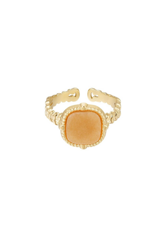 The Edit - Chain Band Ring with Orange Stone