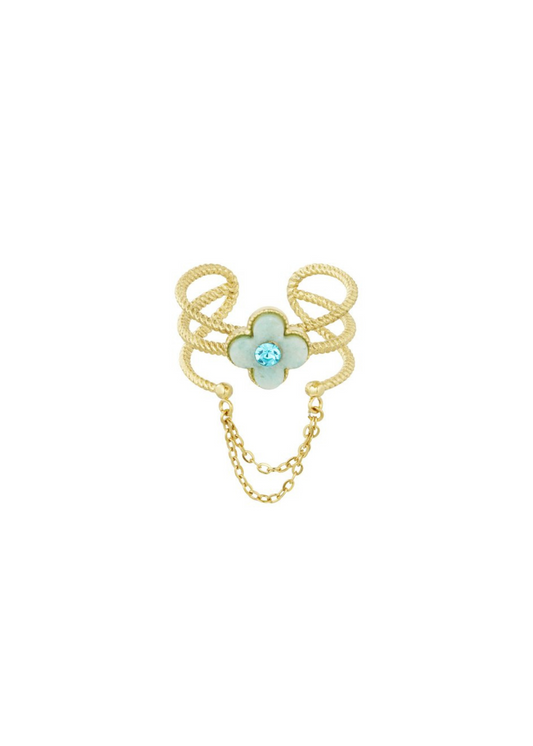 The Edit - Blue Flower Ring with Chain Detail