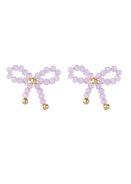 The Edit - Beaded Bow Earrings in Lilac