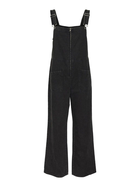 Noisy May - Black Denim Zip Front Dungarees