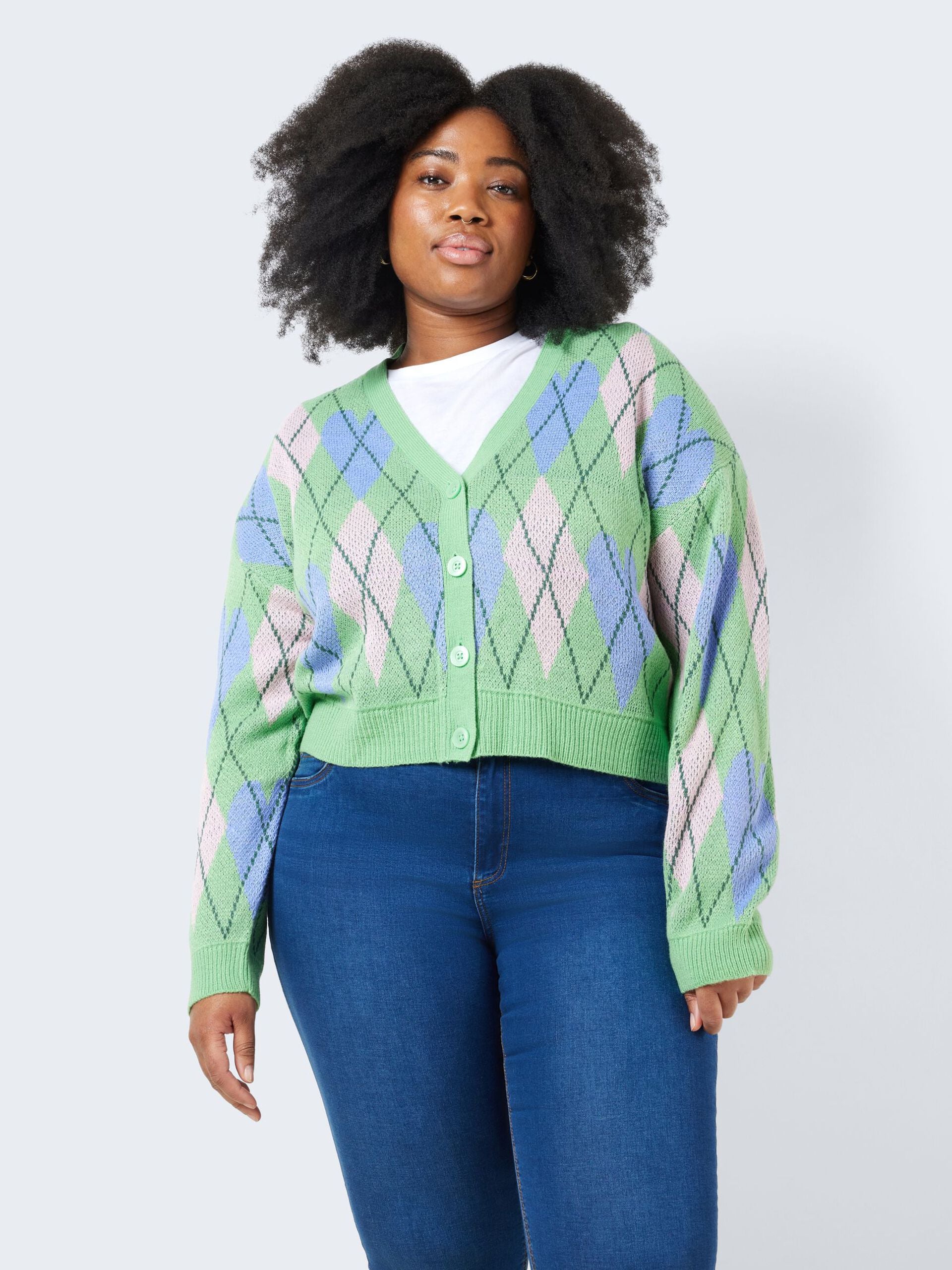 Noisy May - Absinthe Green Argyle Knit Cardigan – Thunder Egg
