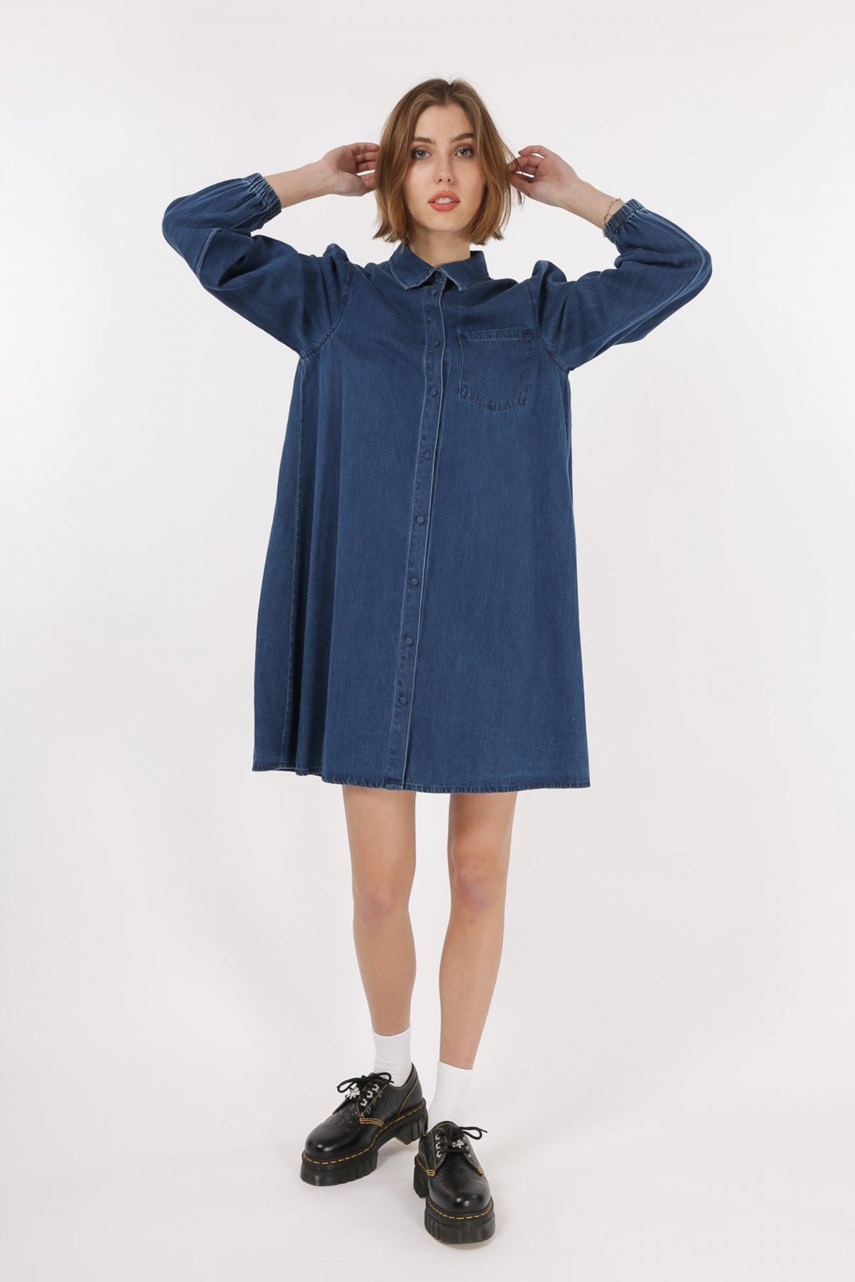 Daphnea - Dark Blue Denim Shirt Dress
