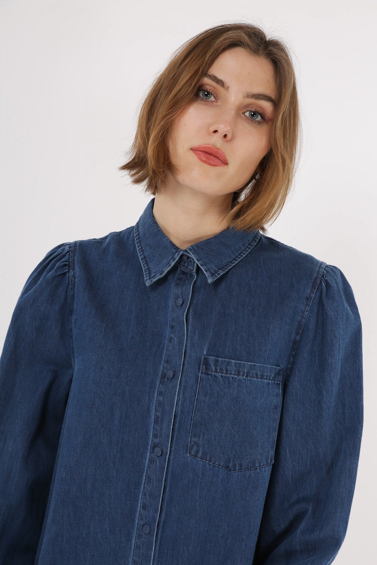 Daphnea - Dark Blue Denim Shirt Dress