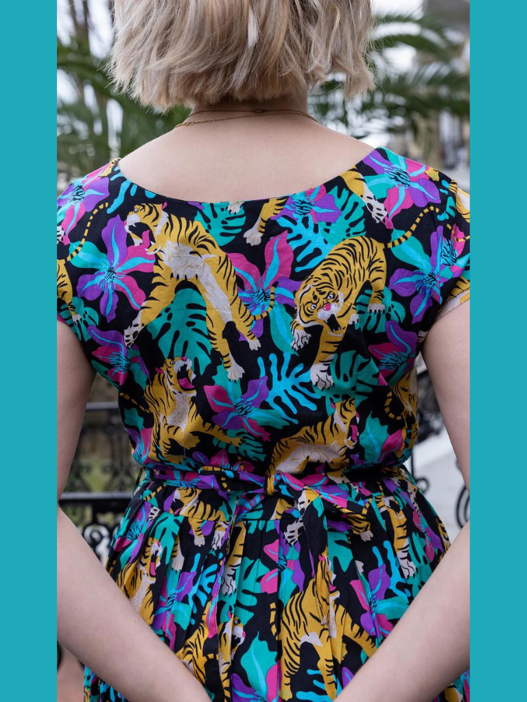 Run & Fly - Black Tiger Lily Stretch Belted Tea Dress with Pockets