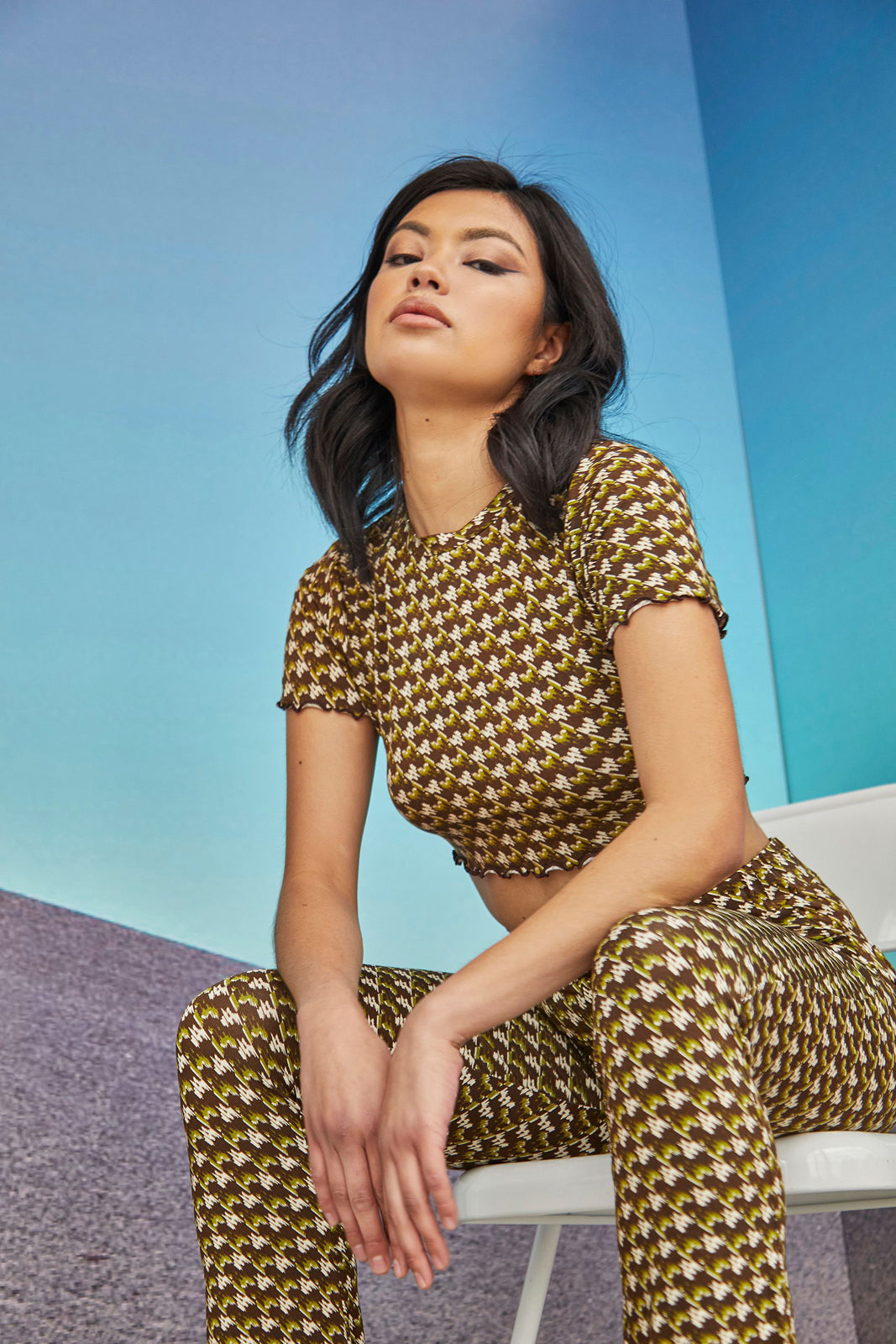 Glamorous - Khaki Houndstooth Crop Top