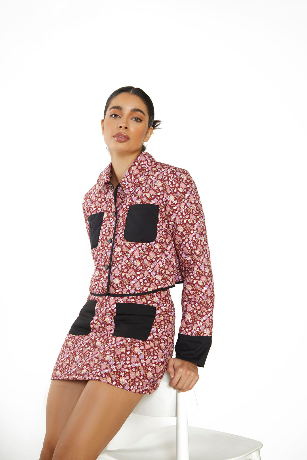 Glamorous - Burgundy Quilted Floral Jacket