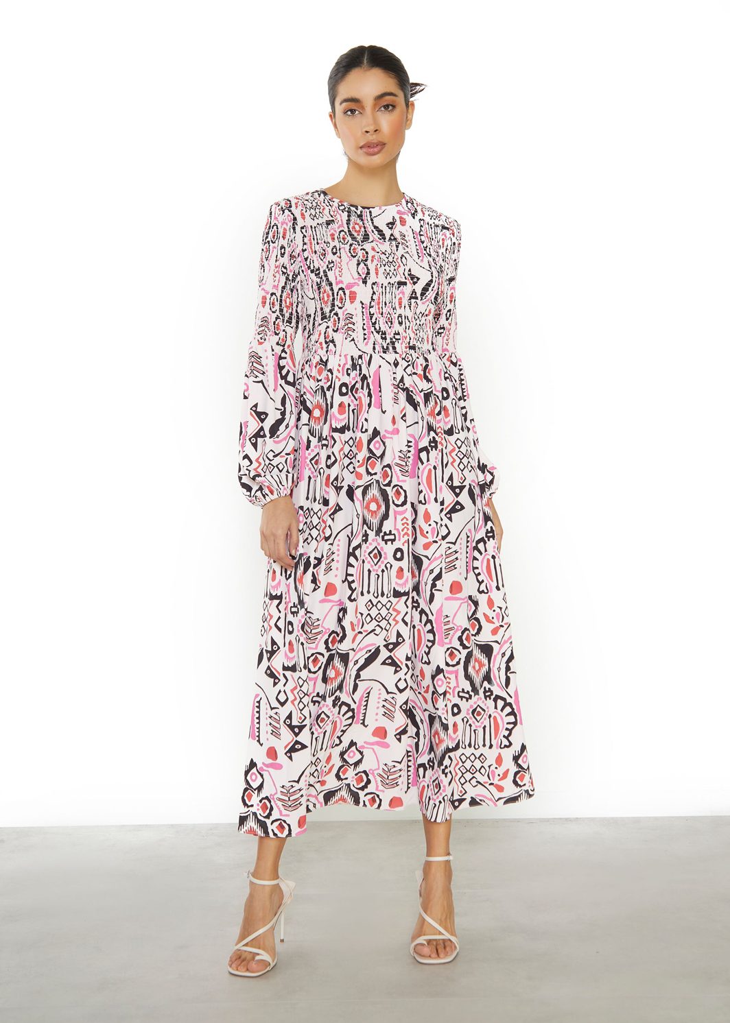Glamorous - White Abstract Print Midi Dress