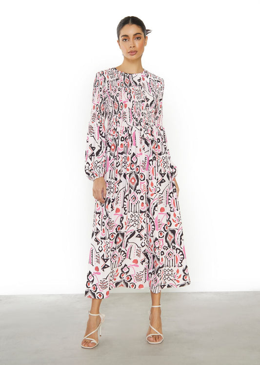 Glamorous - White Abstract Print Midi Dress