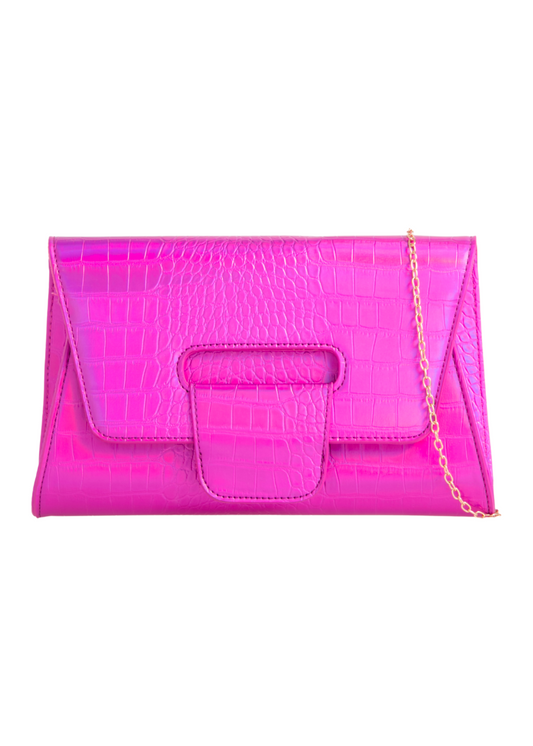 The Edit - Metallic Pink Faux Croc Bag