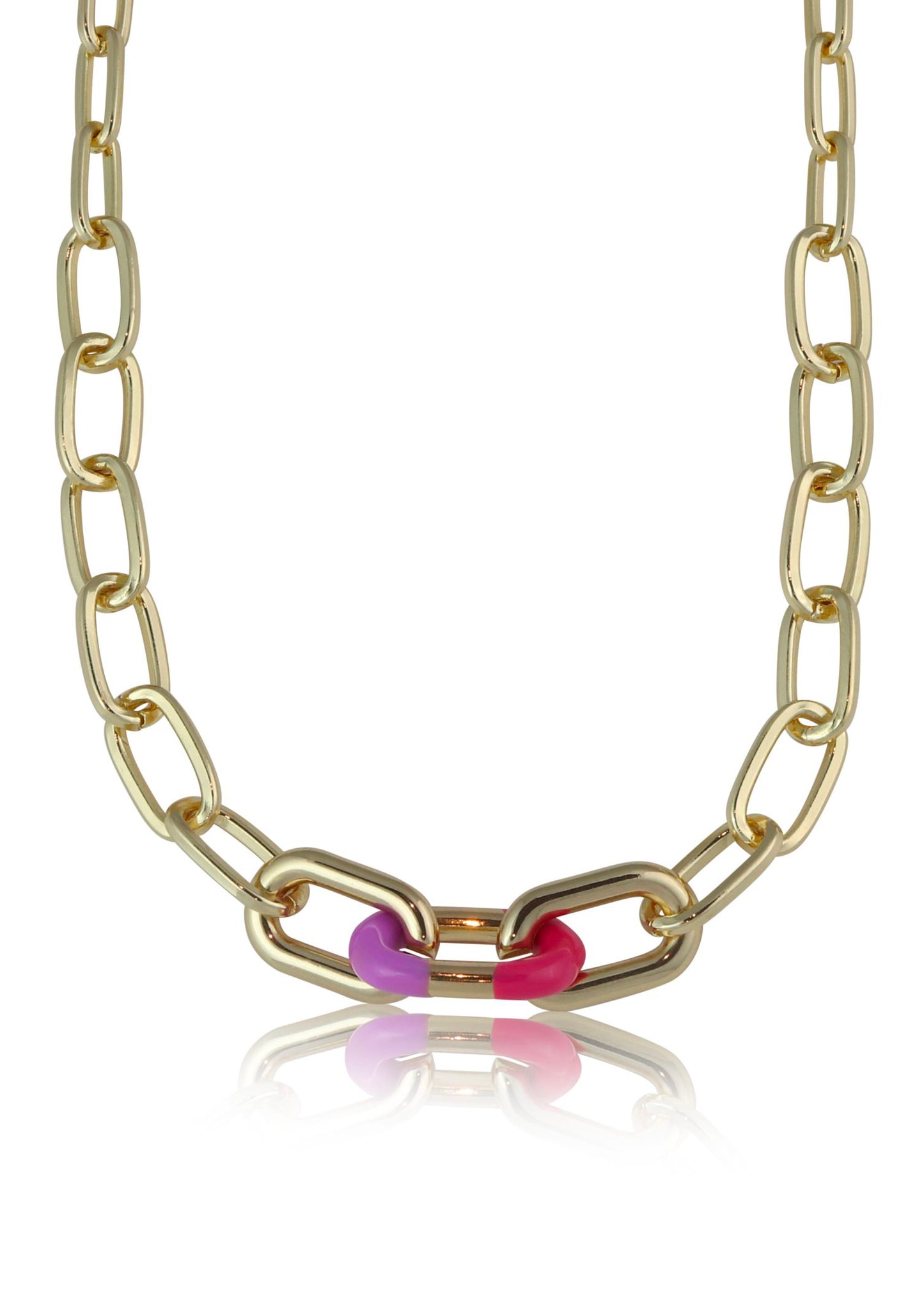 Big Metal London - Hermione Pink Enamel Dipped Chain Necklace