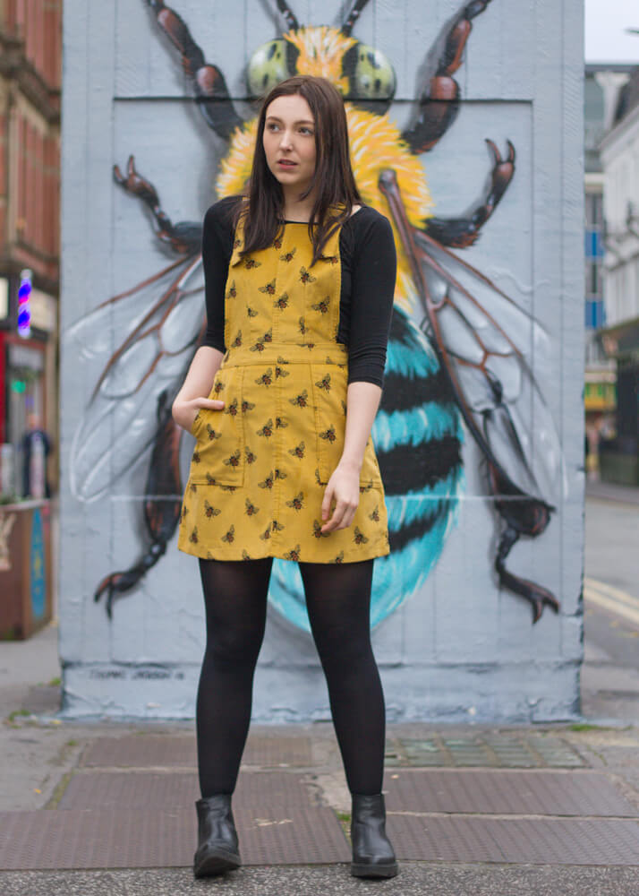 Run & Fly - Mustard Corduroy Bee Pinafore