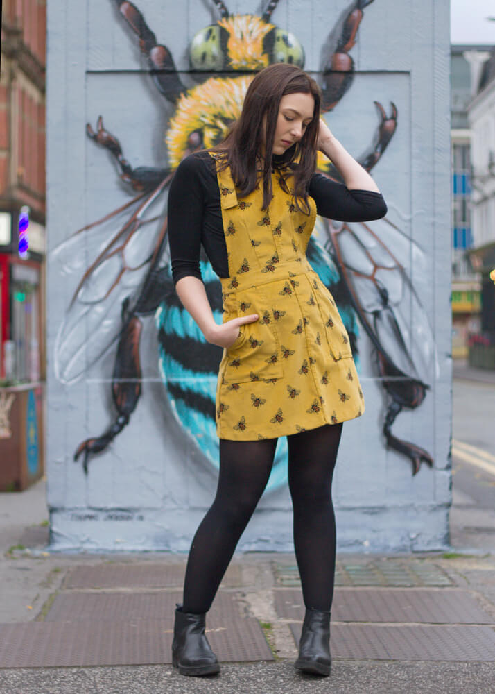 Run & Fly - Mustard Corduroy Bee Pinafore