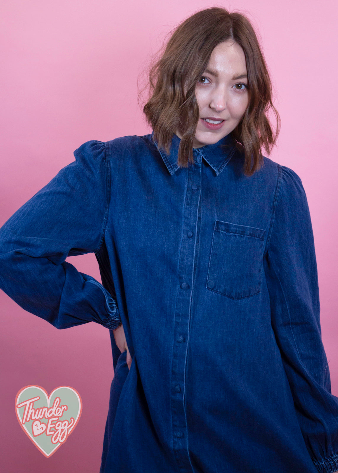 Daphnea - Dark Blue Denim Shirt Dress