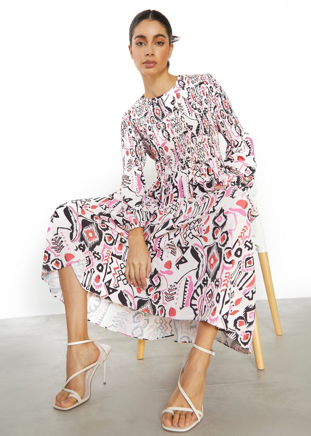 Glamorous - White Abstract Print Midi Dress