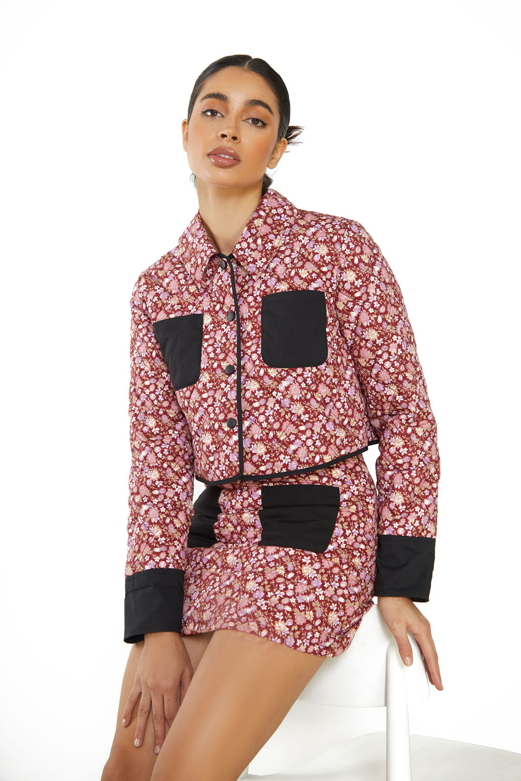 Glamorous - Burgundy Quilted Floral Jacket