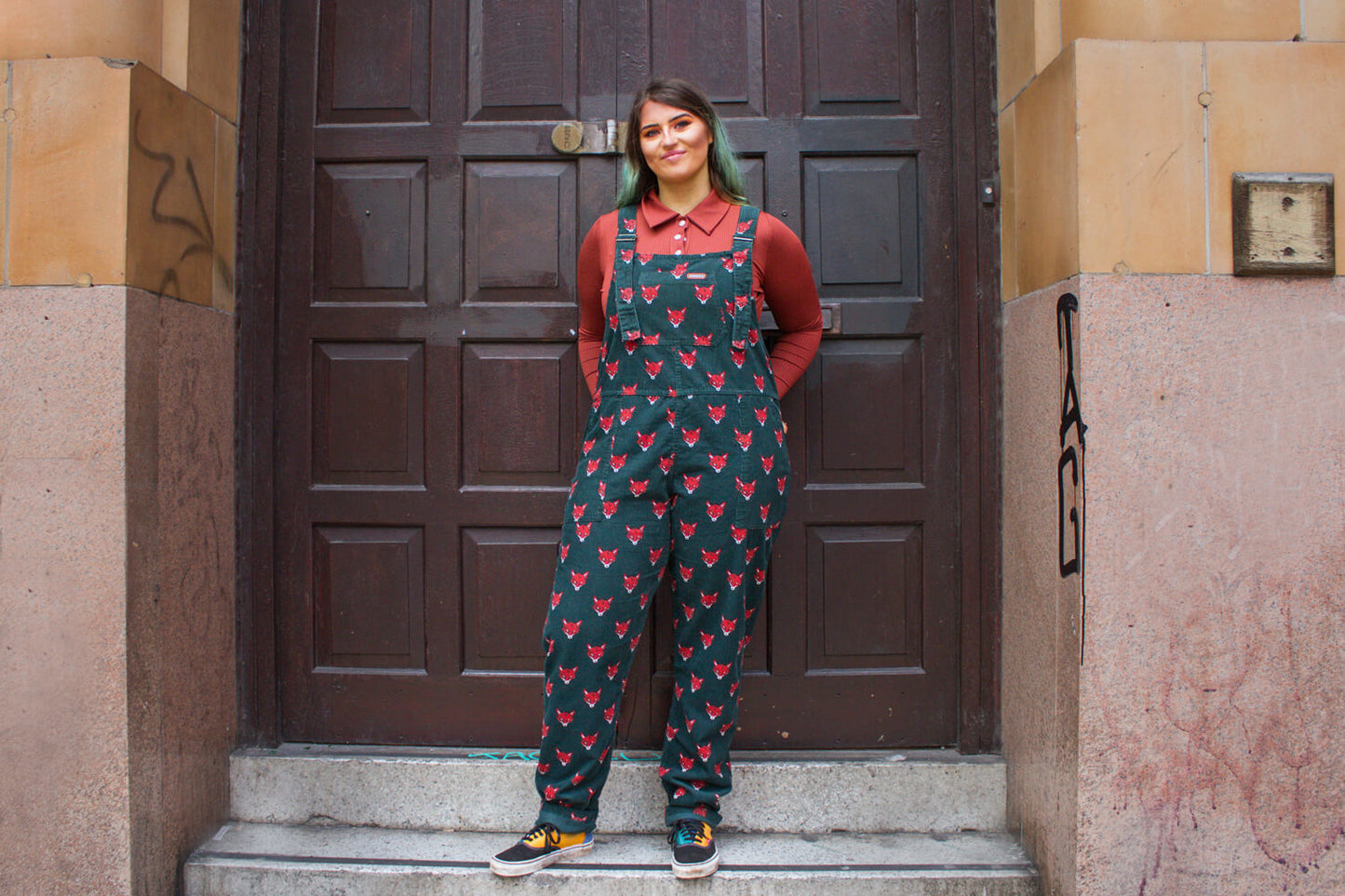 Run & Fly - Unisex Corduroy Fox Head Dungarees