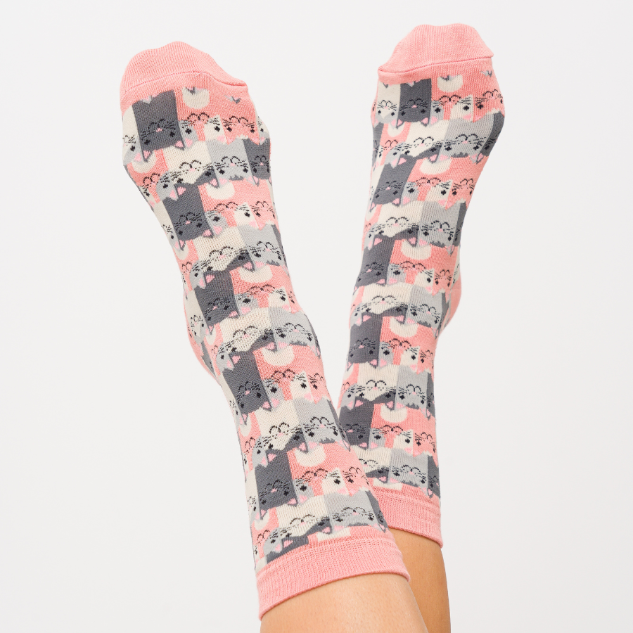 Miss Sparrow - Dusky Pink Happy Cat Socks