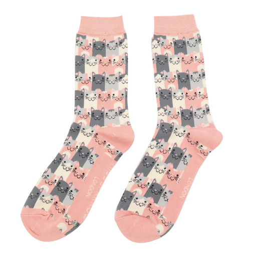 Miss Sparrow - Dusky Pink Happy Cat Socks