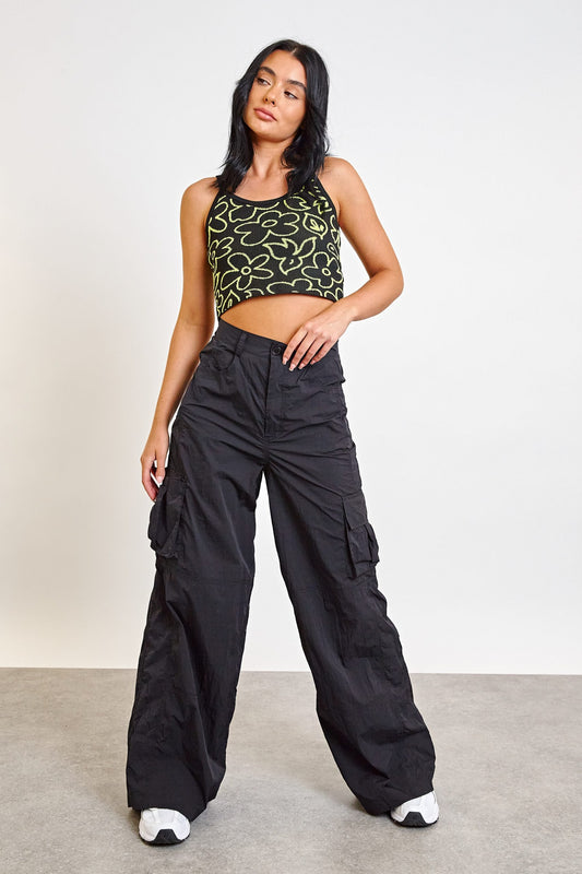 Daisy Street - Black Wide Leg Cargo Pants