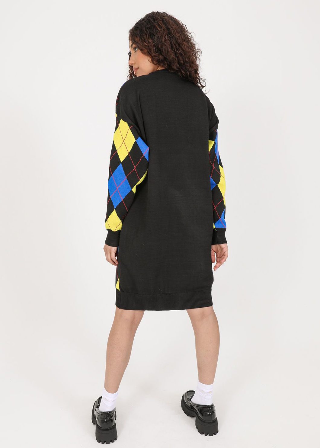 Blue and Yellow Argyle Knit Jumper Dress