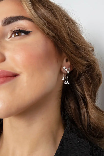 The Edit -  Pink and Orange Sparkle Earrings with Drop Butterflies