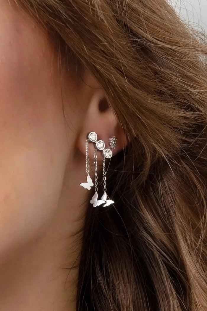 The Edit -  Pink and Orange Sparkle Earrings with Drop Butterflies