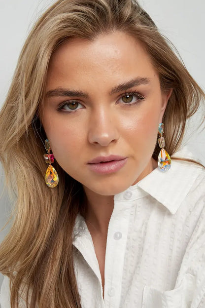 The Edit -  Iridescent Butterfly Drop Earrings in Green & Peach