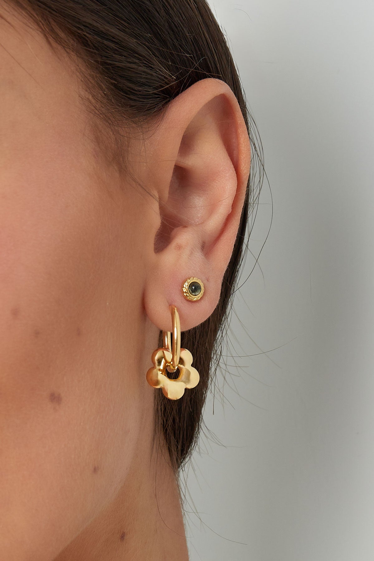 The Edit - Gold Flower Charm Hoop Earrings