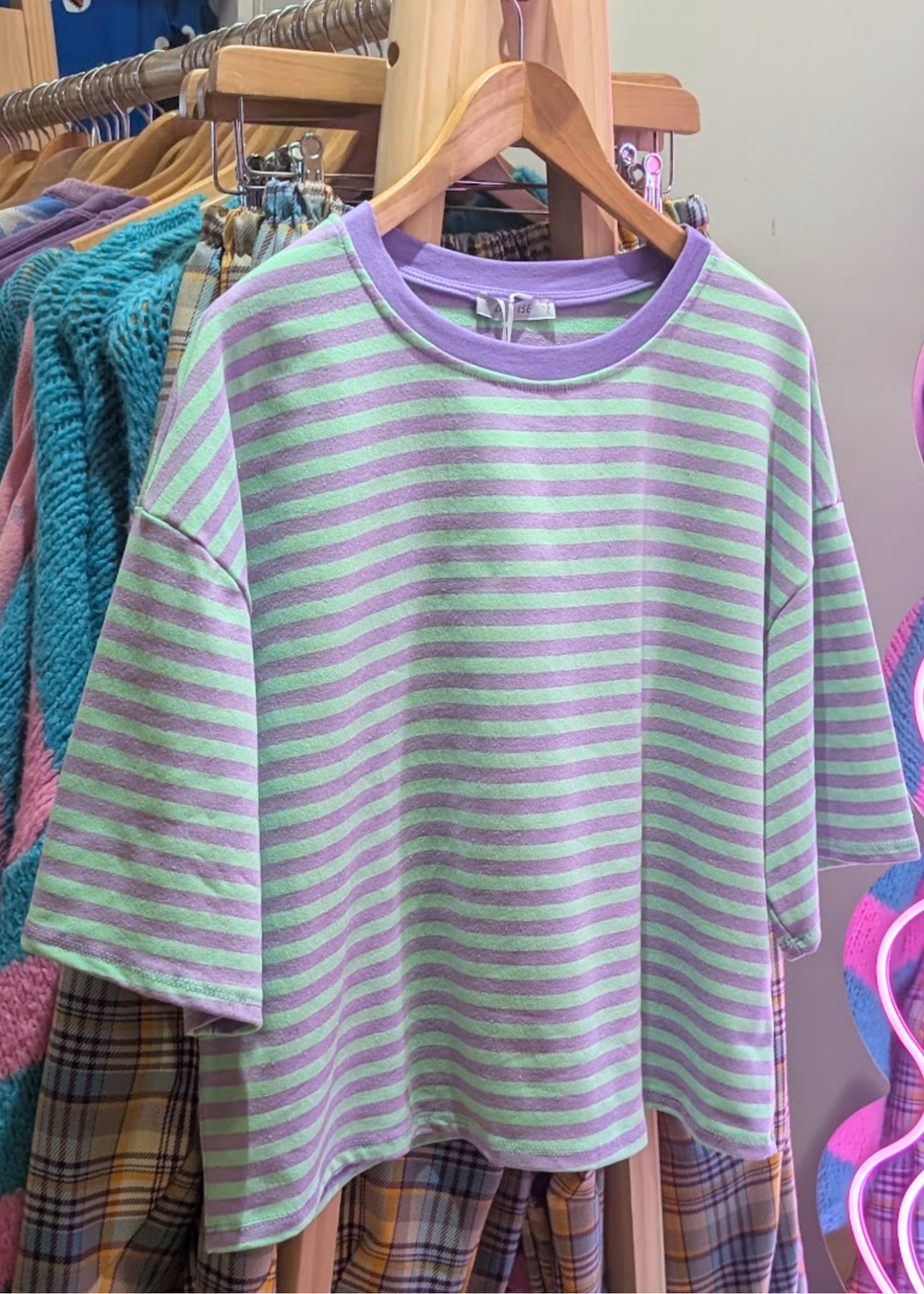 The Edit - Mint and Lilac Stripe Short Sleeve Tee