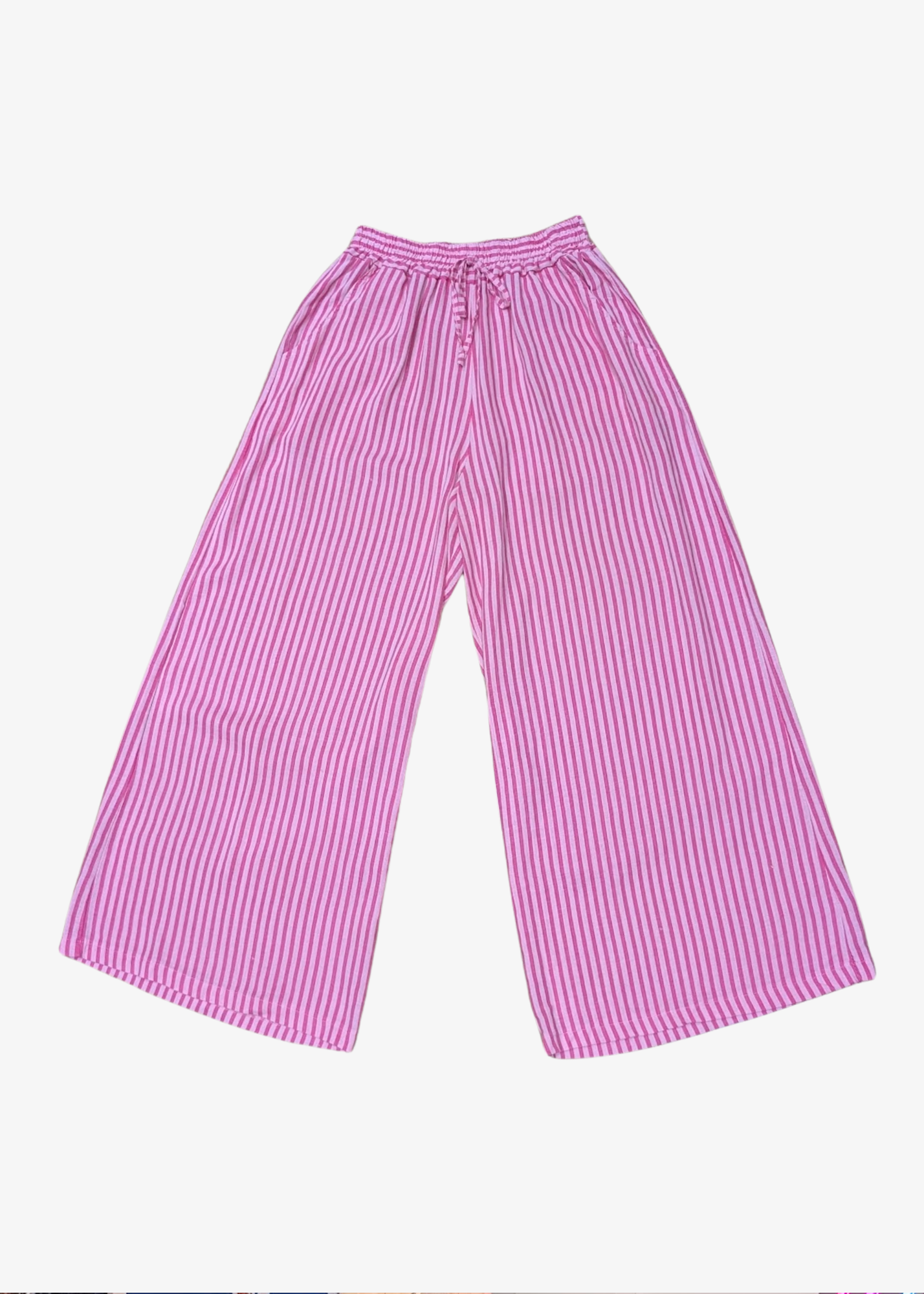 The Edit - Pink Stripe Linen Wide Leg Trousers