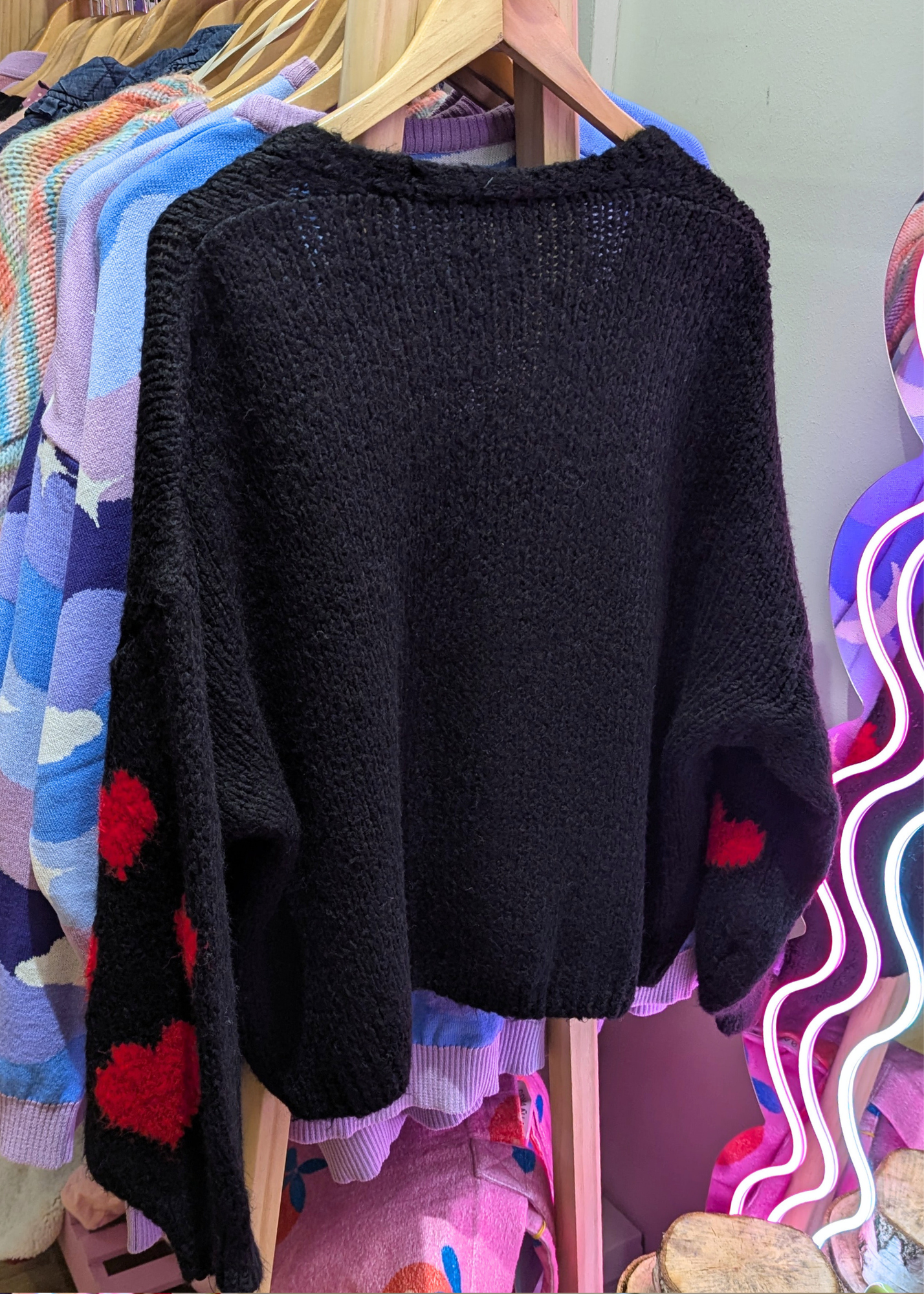 The Edit - Black and Red Heart Cardigan with Heart Buttons