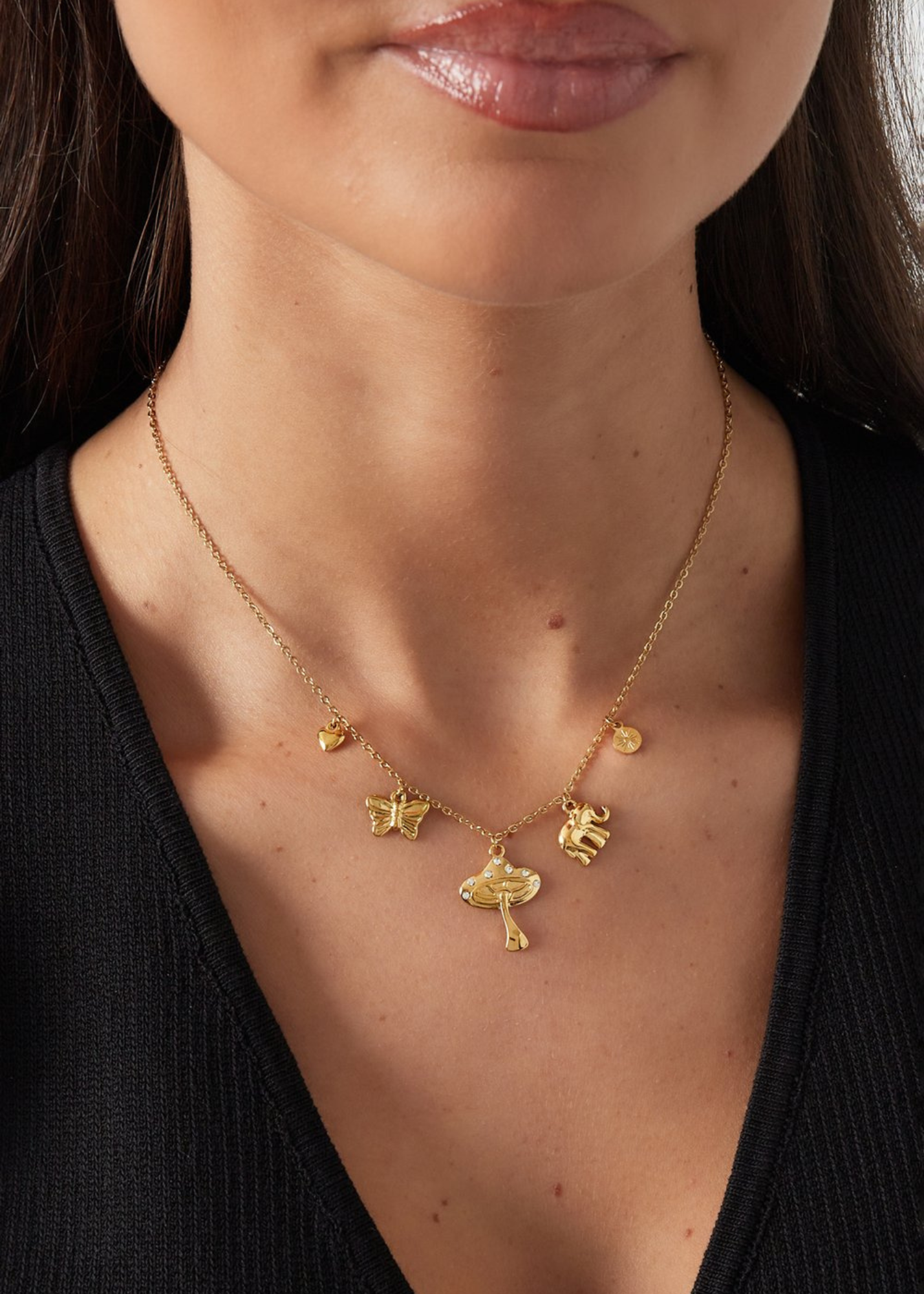 The Edit - Mushroom Charm Necklace in Gold
