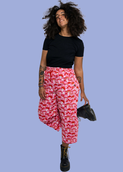 Rebel Romance x Stacey McEvoy-Caunt Red & Pink Mushroom Cropped Wide Leg Trousers