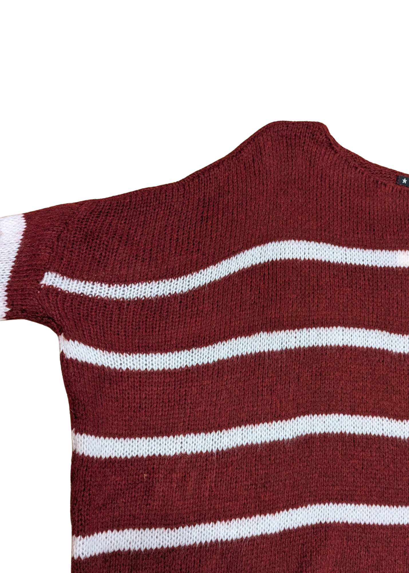 The Edit - Maroon and white Stripe ¾ Sleeve Jumper