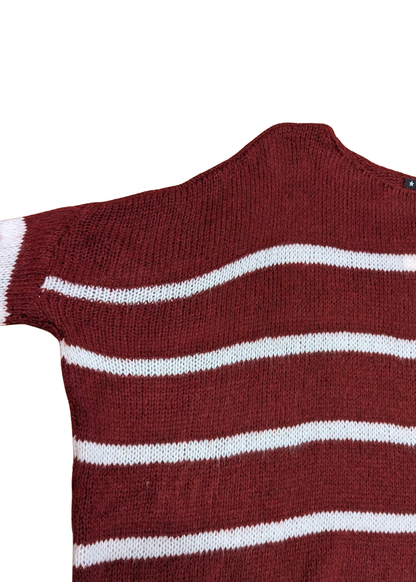 The Edit - Maroon and white Stripe ¾ Sleeve Jumper
