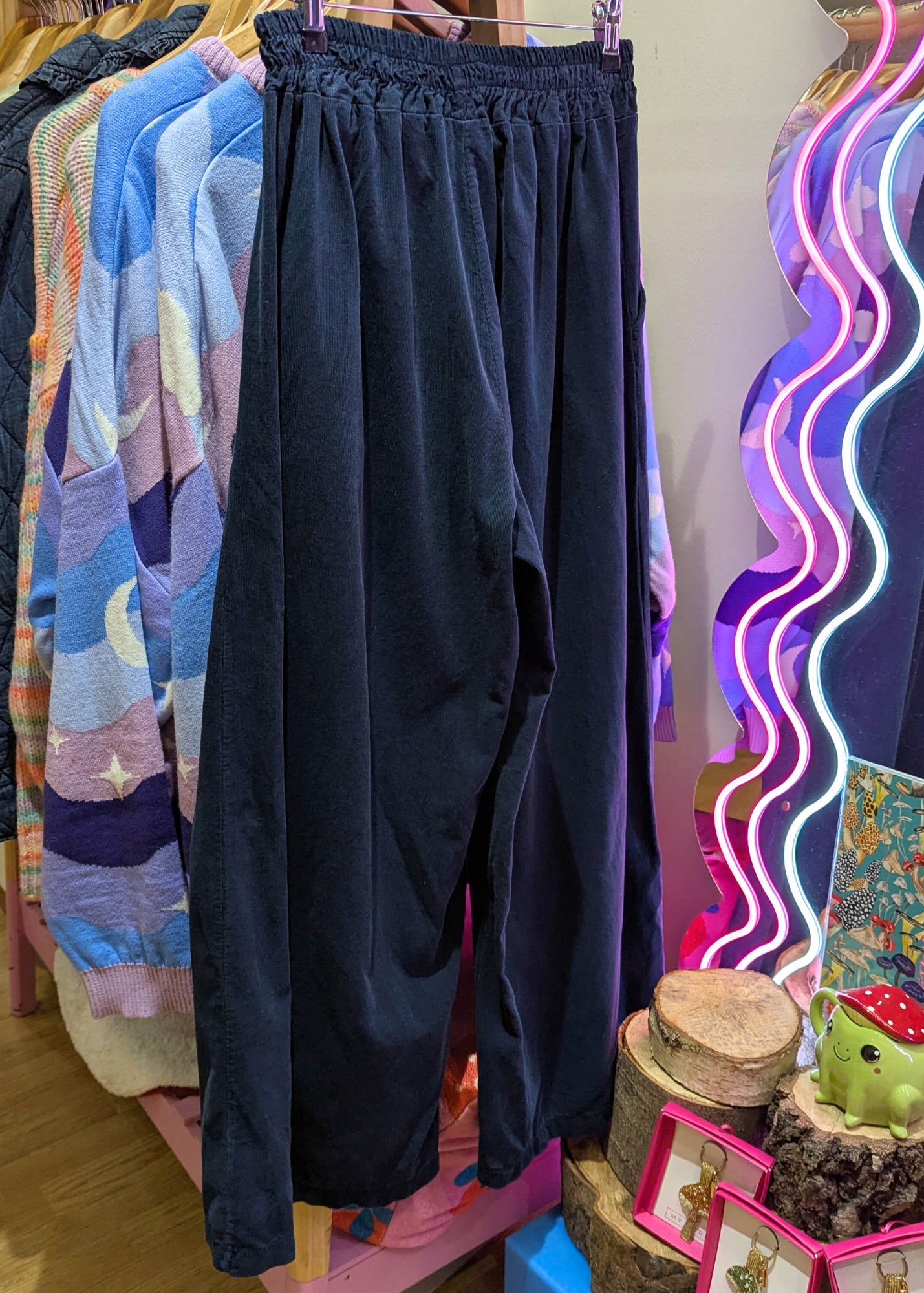 The Edit - Deep Navy Corduroy Wide Leg Trousers