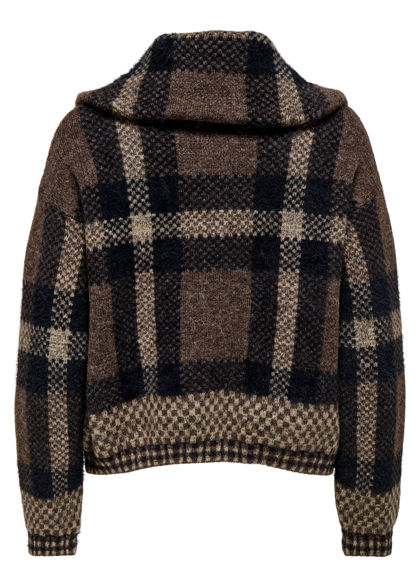 Only - Chocolate Brown Zip Up Check Cardigan
