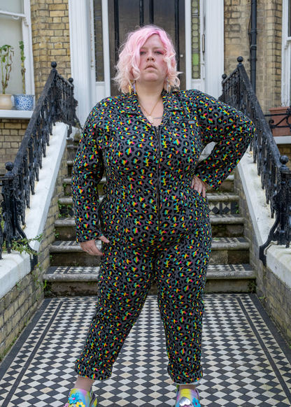 Run & Fly - Grey Rainbow Leopard Stretch Twill Boiler Suit