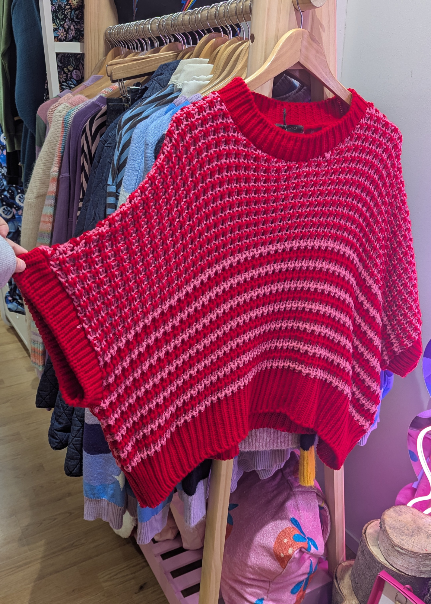The Edit - Pink & Red Stripe Textured Knit Top
