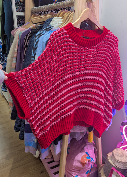 The Edit - Pink & Red Stripe Textured Knit Top