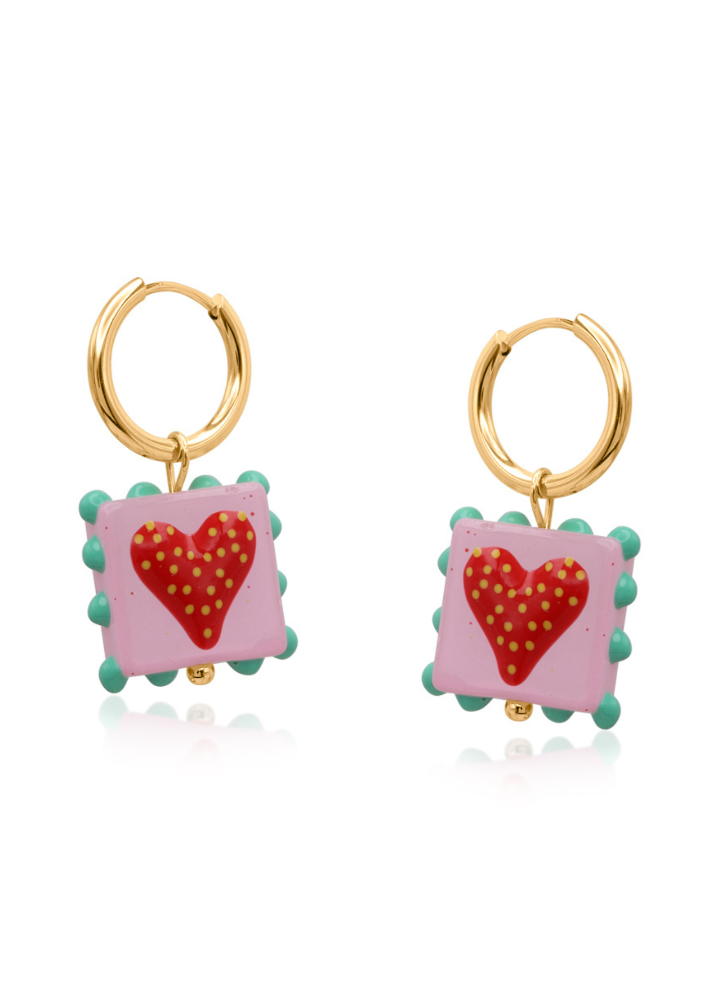 Big Metal London - Heart Square Charm Earrings