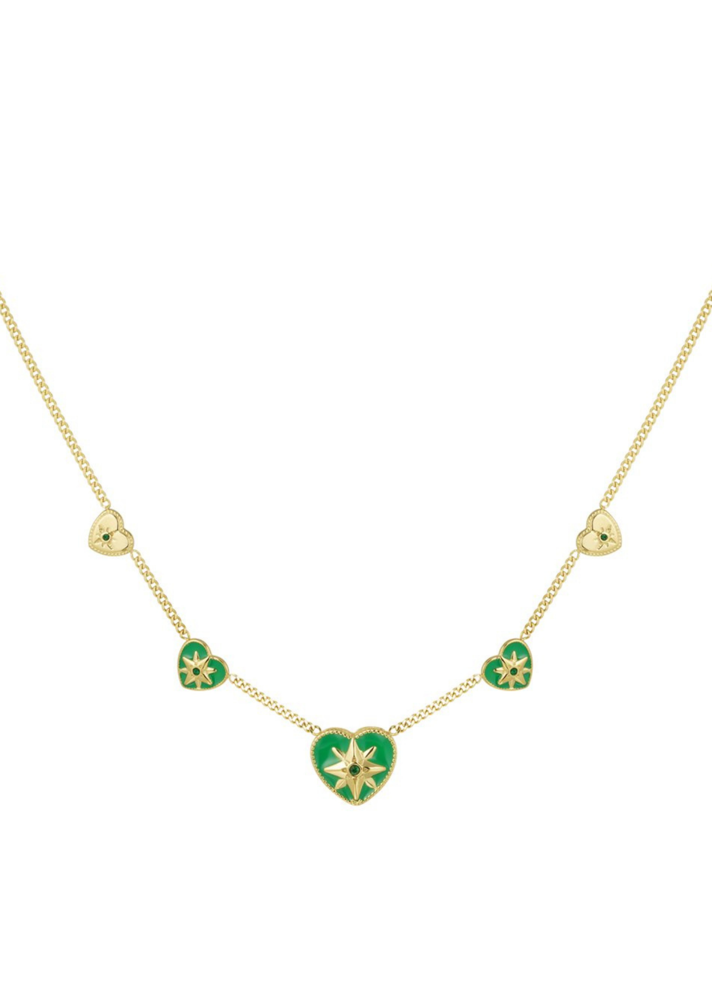 The Edit - Green Hearts Necklace in Gold