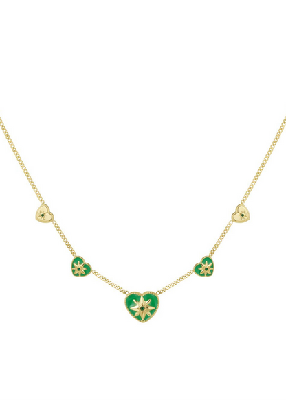 The Edit - Green Hearts Necklace in Gold