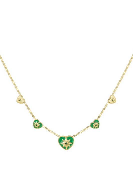 The Edit - Green Hearts Necklace in Gold