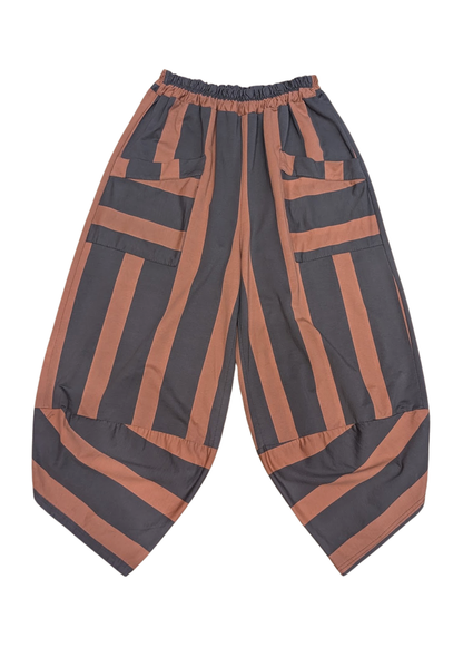 The Edit - Brown Vertical Stripe Jersey Cocoon Trousers