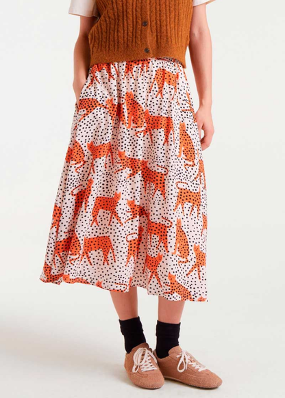 Compañia Fantastica - Cream and Black Spot Leopard Midi Skirt